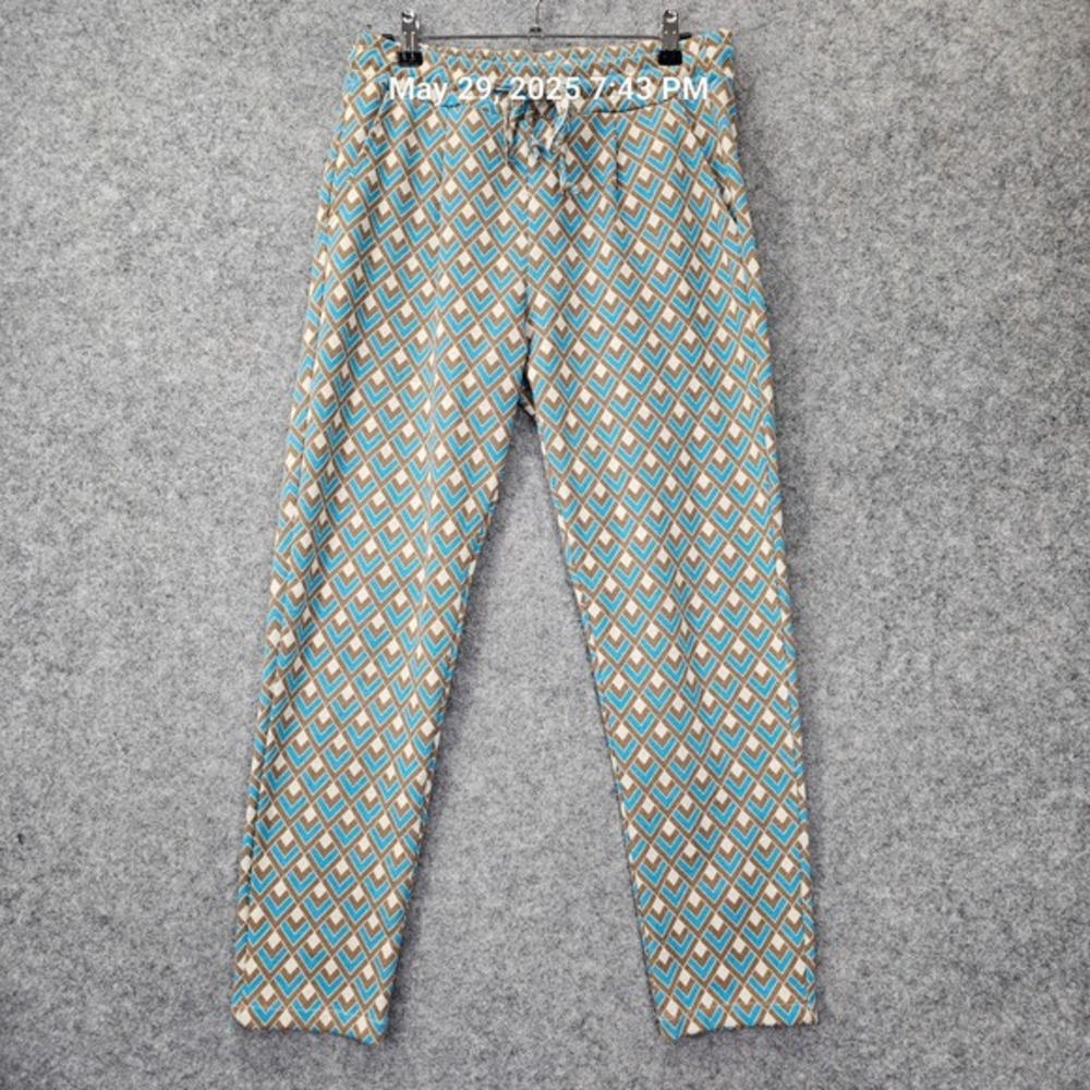 Italian Boho Drawstring Pants Womens L Blue Funky Eclectic Stretch ITALY 29x26‎